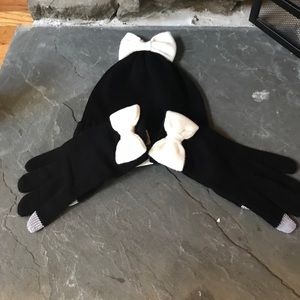 NWT Kate Spade Colorblock Bow Cuff Hat & gloves
